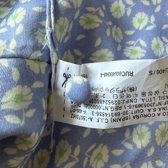 Zara Micro Floral Crop Top Size Small Button Front Ruffle Neckline Straps Lined - Picture 5 of 9